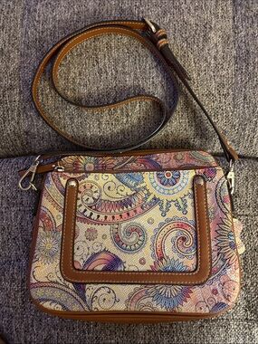 M.C. Women's Multicolor Paisley Crossbody Bag with Adjustable Strap. 9x7x2.